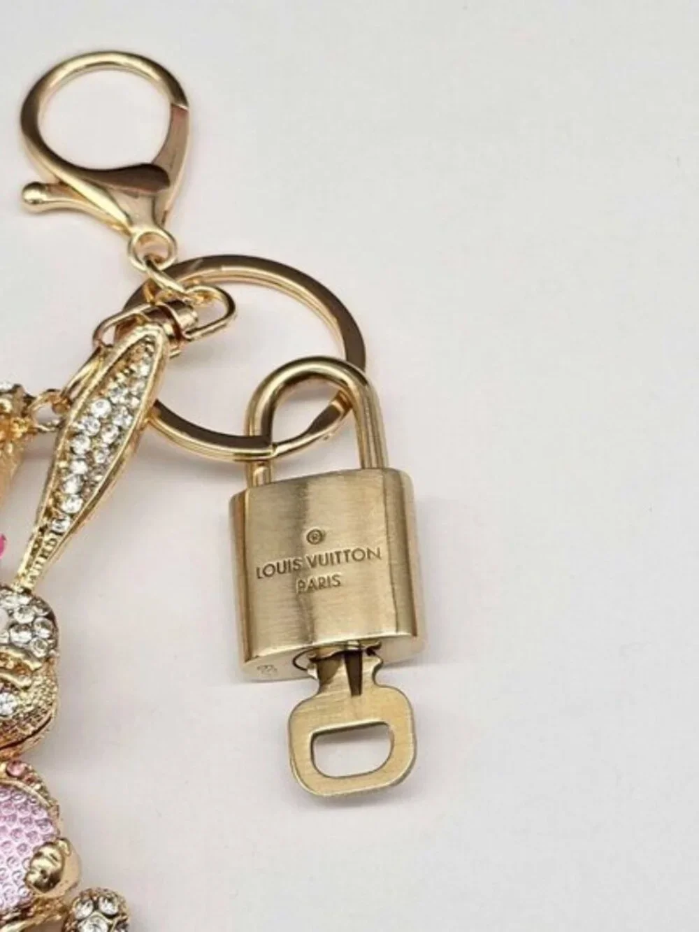 Authentic Louis Vuitton Gold Lock & Key ✨ Unbranded Bunny Bag Charm Keychain - Picture 5 of 7